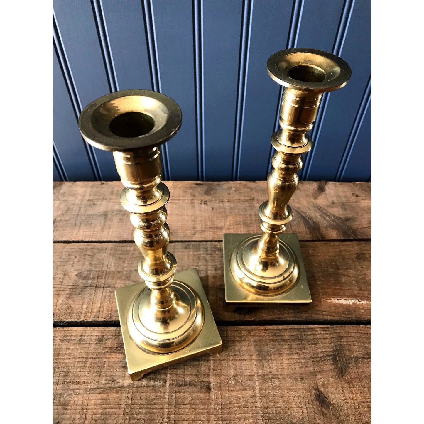 Pair of Tall Brass Taper Candle Holders
