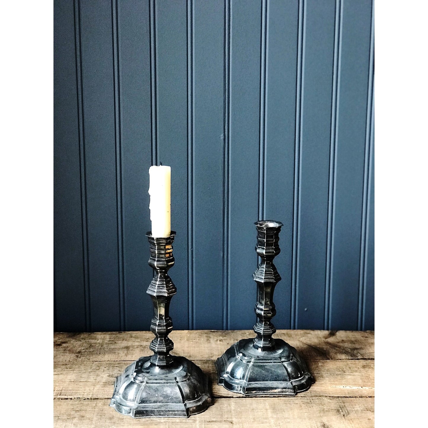 Pair of Silver Turned Taper Candleholders