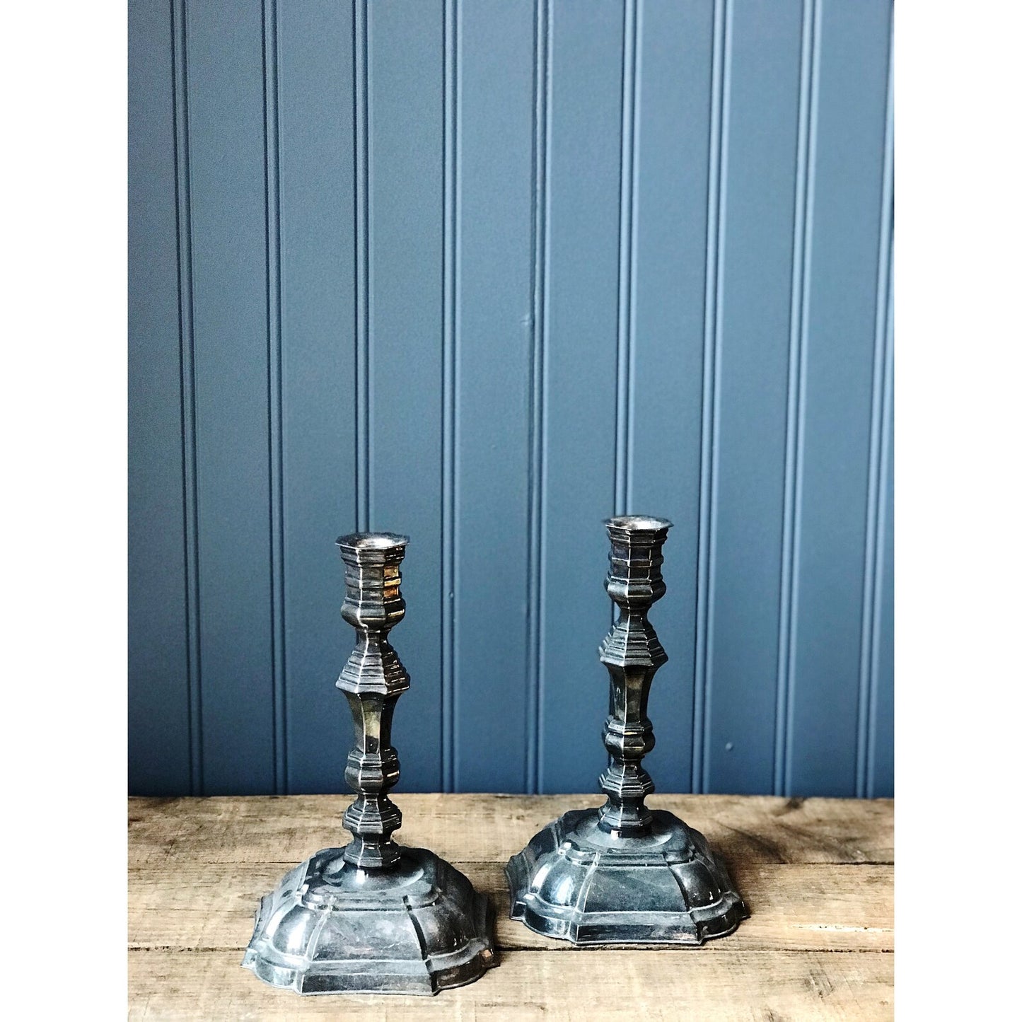 Pair of Silver Turned Taper Candleholders