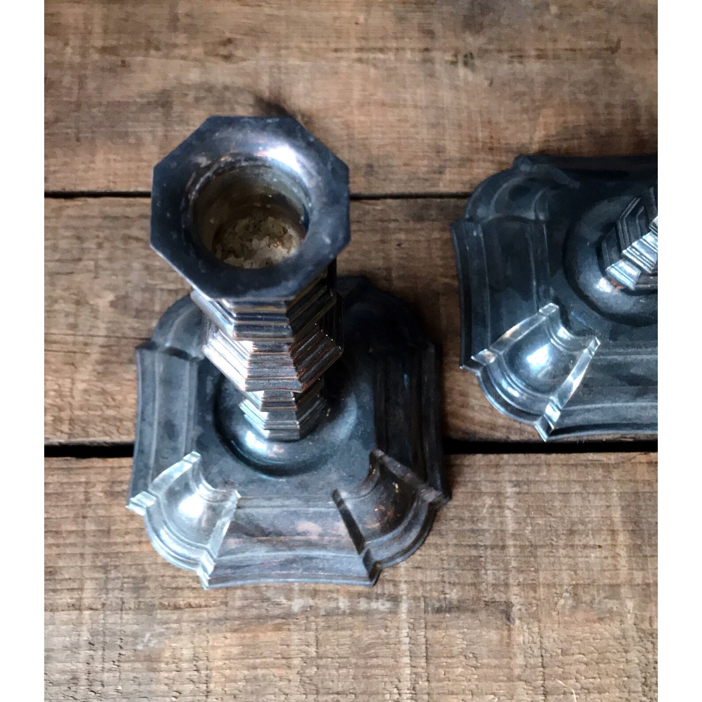 Pair of Silver Turned Taper Candleholders