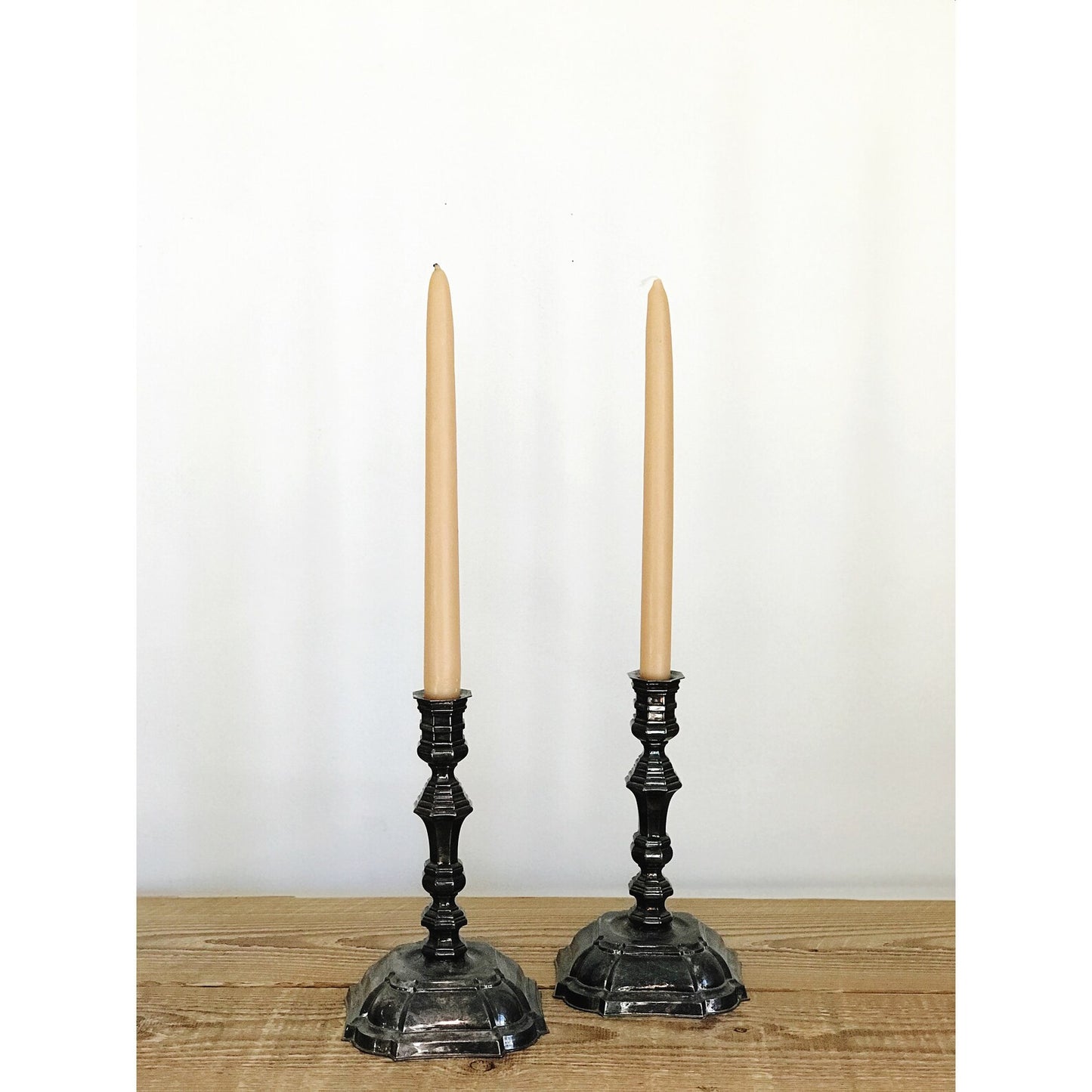 Pair of Silver Turned Taper Candleholders