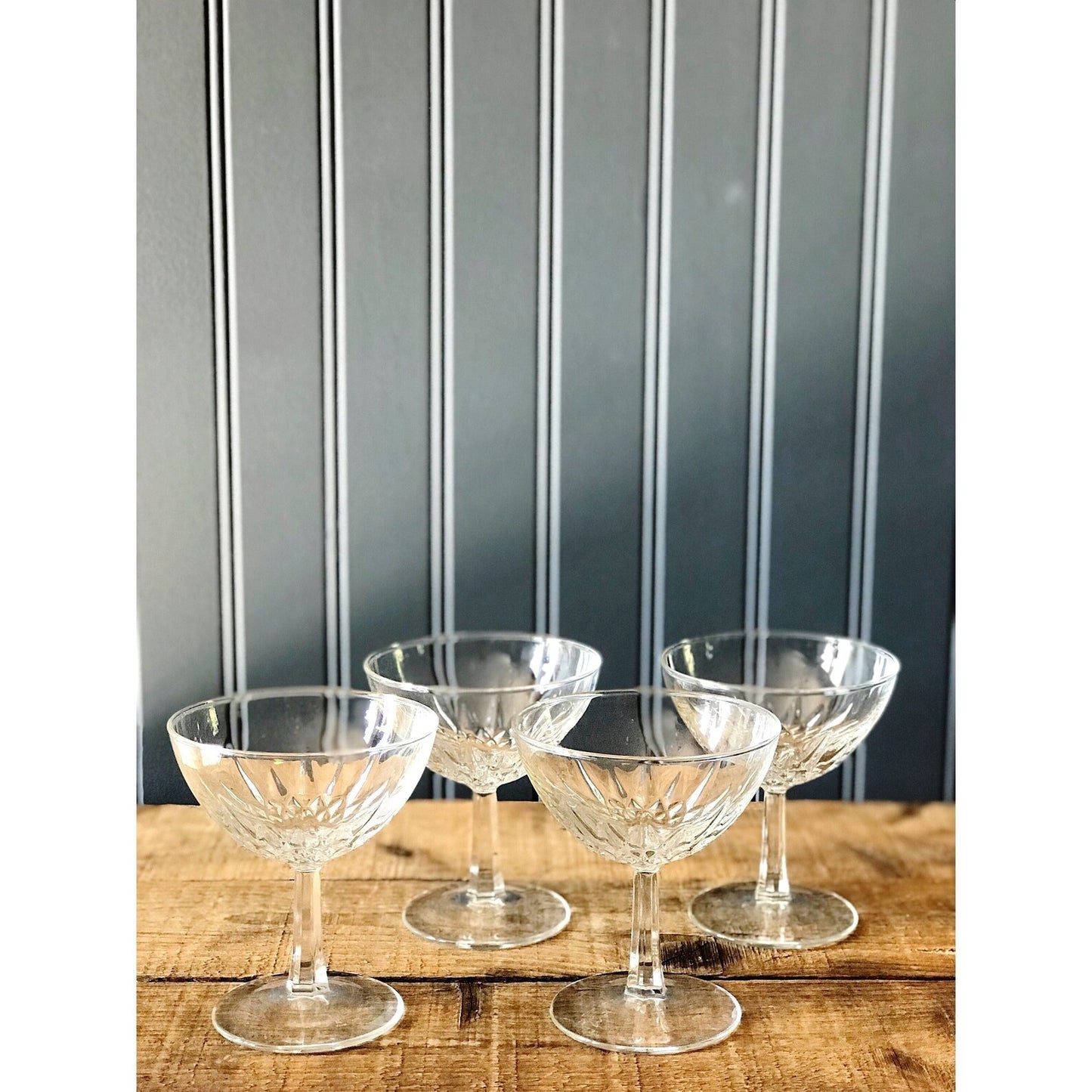 Set of 4 Vintage French Crystal Champagne Coupes with Beveled Stem