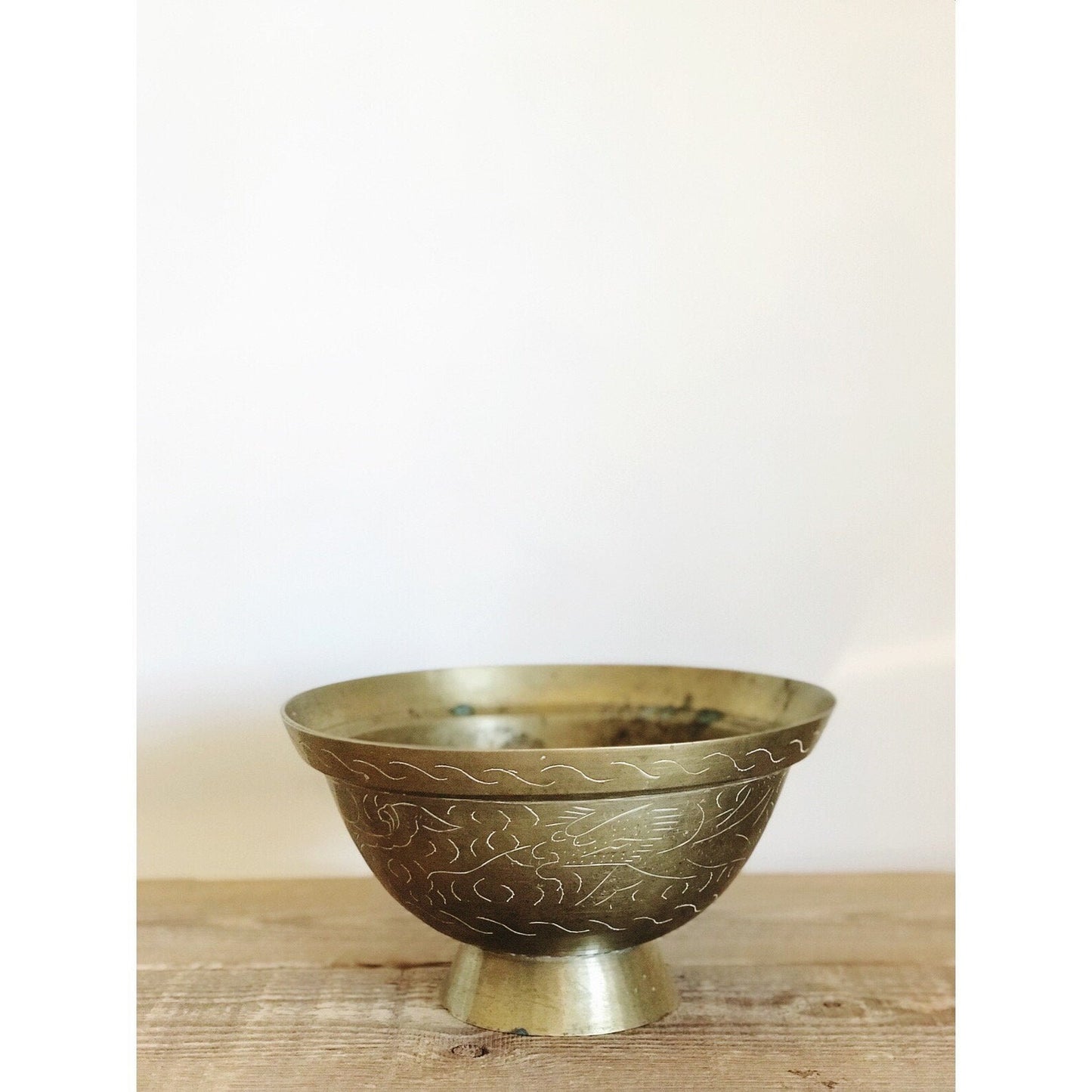 Etched Brass Footed Bowl / Decorative Vintage Brass Bowl