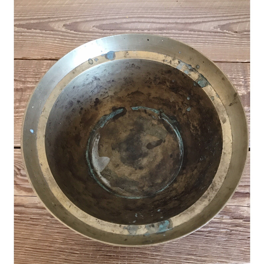 Etched Brass Footed Bowl / Decorative Vintage Brass Bowl