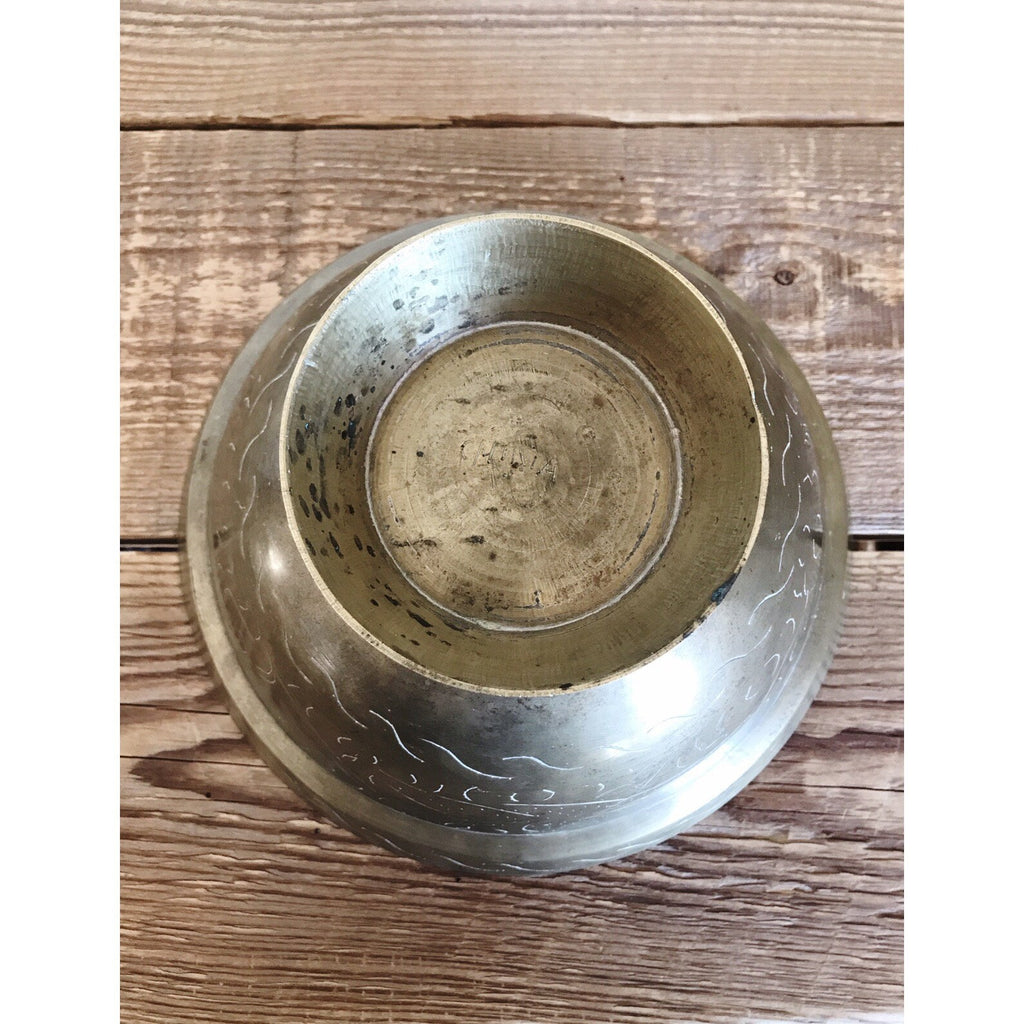 Etched Brass Footed Bowl / Decorative Vintage Brass Bowl