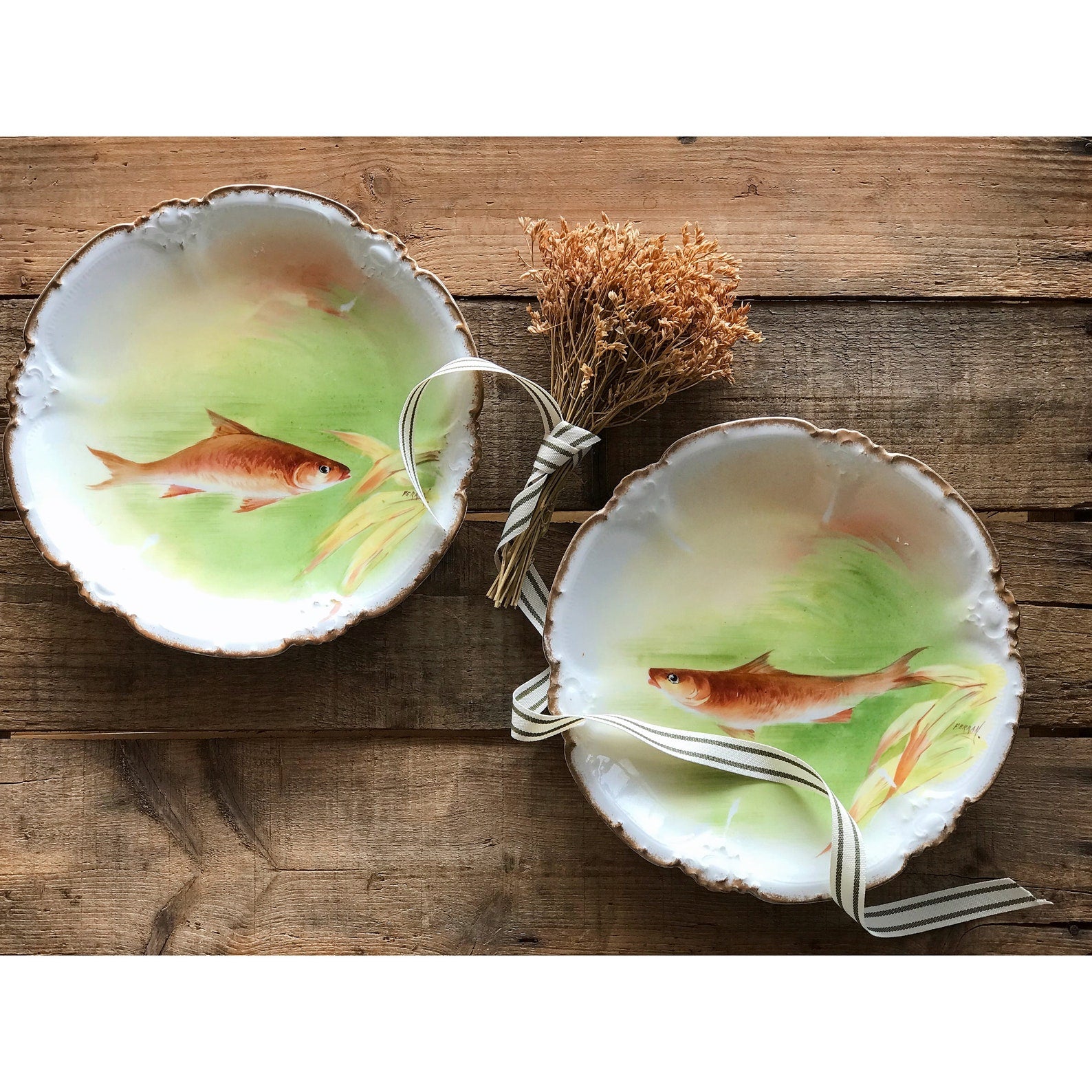 Antique Coronet Limoges Pair of Signed Fish Plates – feastvintage