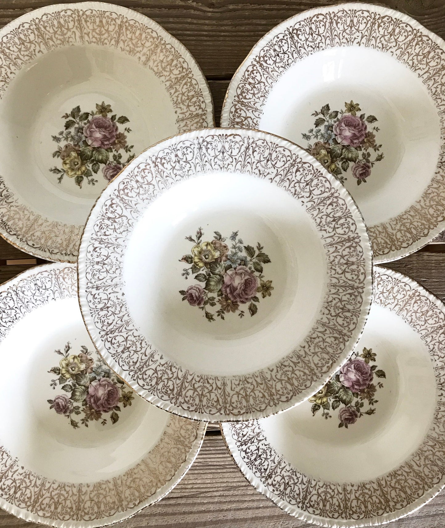 Set of 4 Vintage Mix Match Floral Soup Bowls