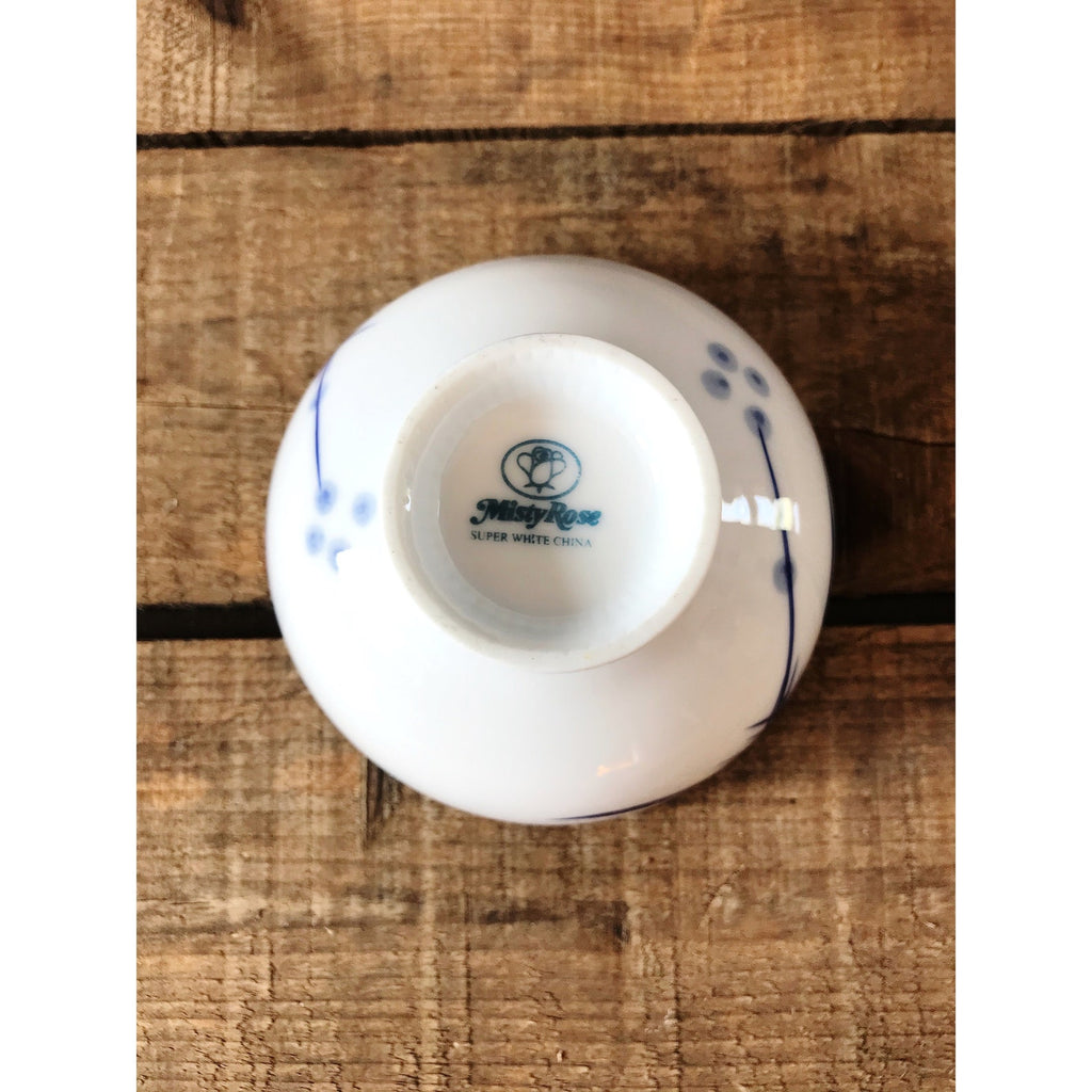 Vintage Misty Rose Blue & White Porcelain Rice Bowl