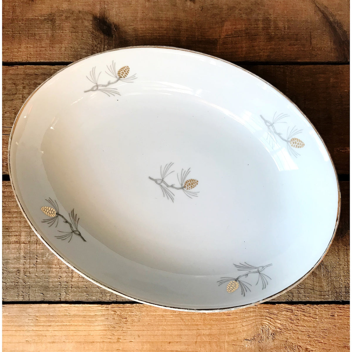 overhead of a Sone China Japan Pinecone Oval Vegetable Serving Bowl 