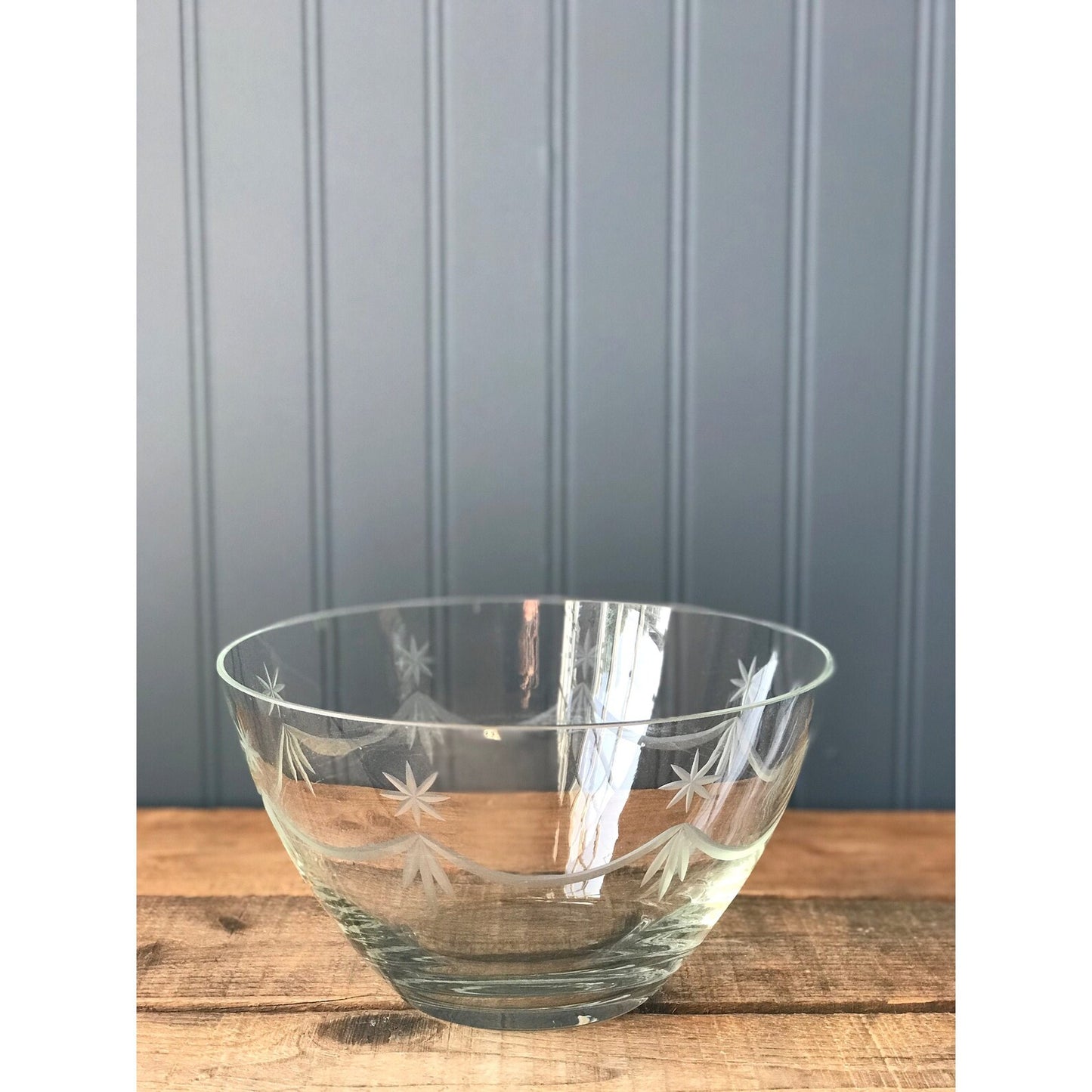 Vintage Etched Glass Serving Bowl / Glass Salad Bowl