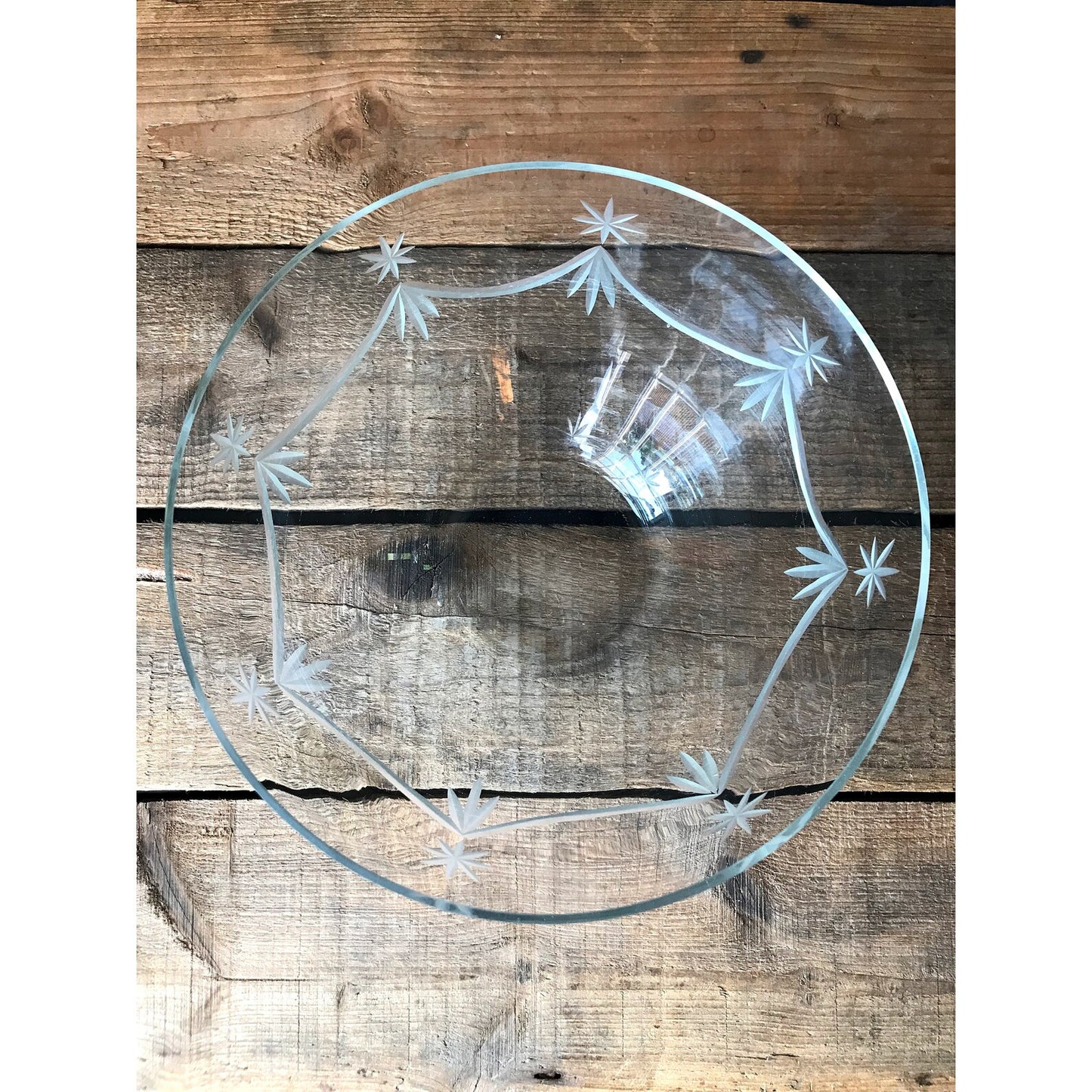 Vintage Etched Glass Serving Bowl / Glass Salad Bowl