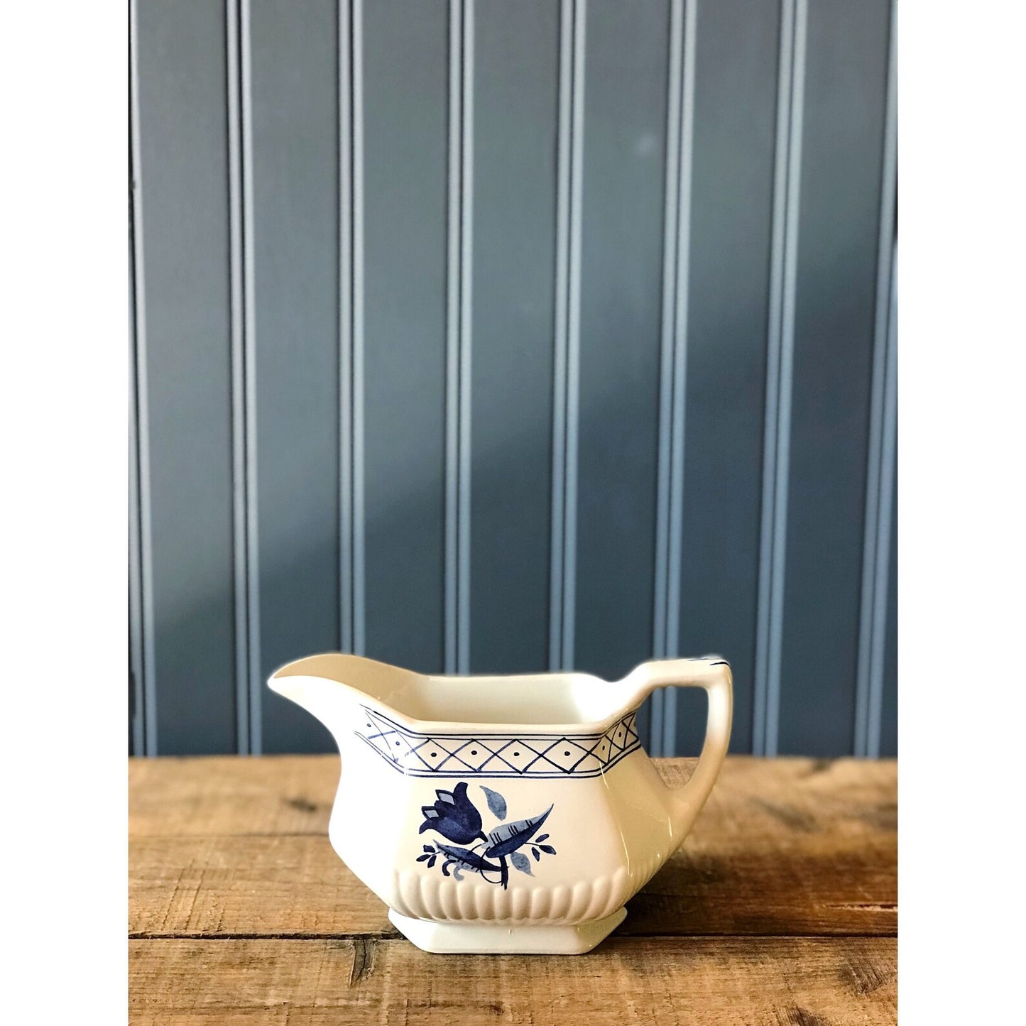 Vintage Wm Adams & Sons England Micratex Hollandia Blue Gravy Boat